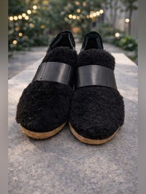 Zero + Maria Cornejo Black Fur Leather Platform Loafers Womens 39.5